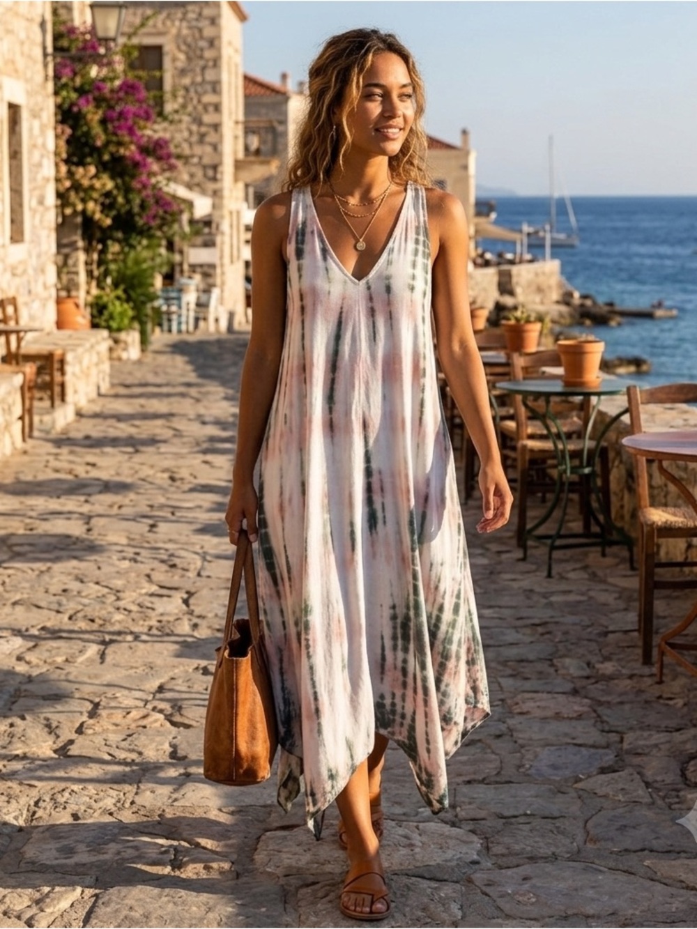 Young Fabulous & Broke White Teal & Blush Tie Dye Sleeveless Maxi Sundress XS